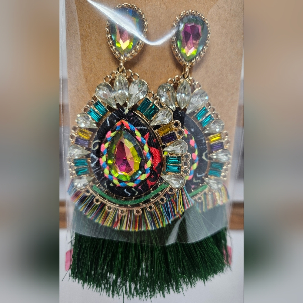 Boho Fringy Rhinestone Earrings